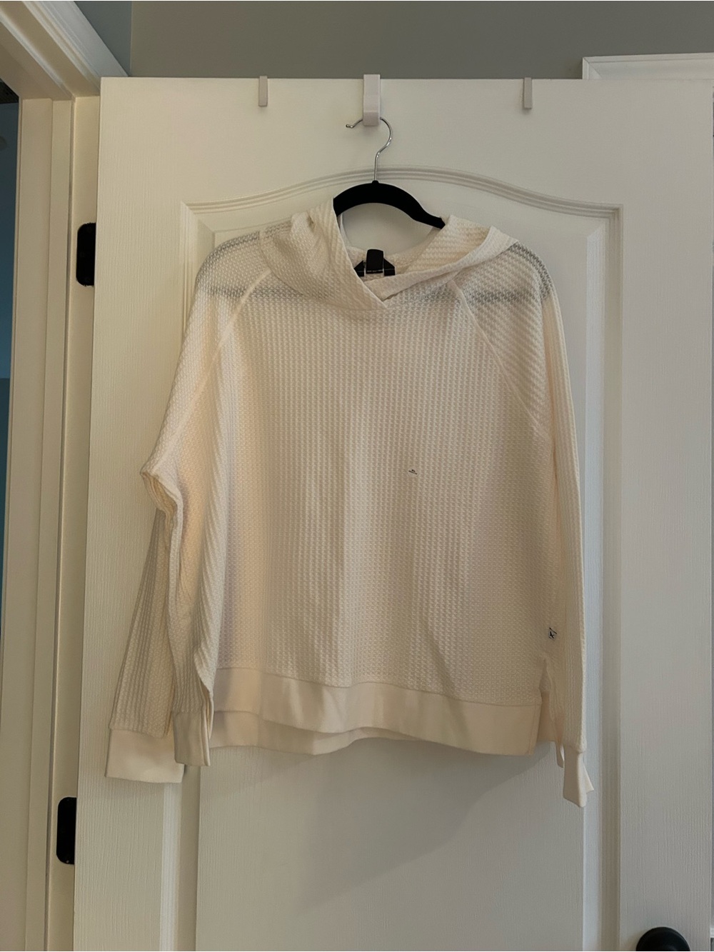 NWT Eddie Bauer Cream Waffle-Knit Hooded Knit Top Shirt XL